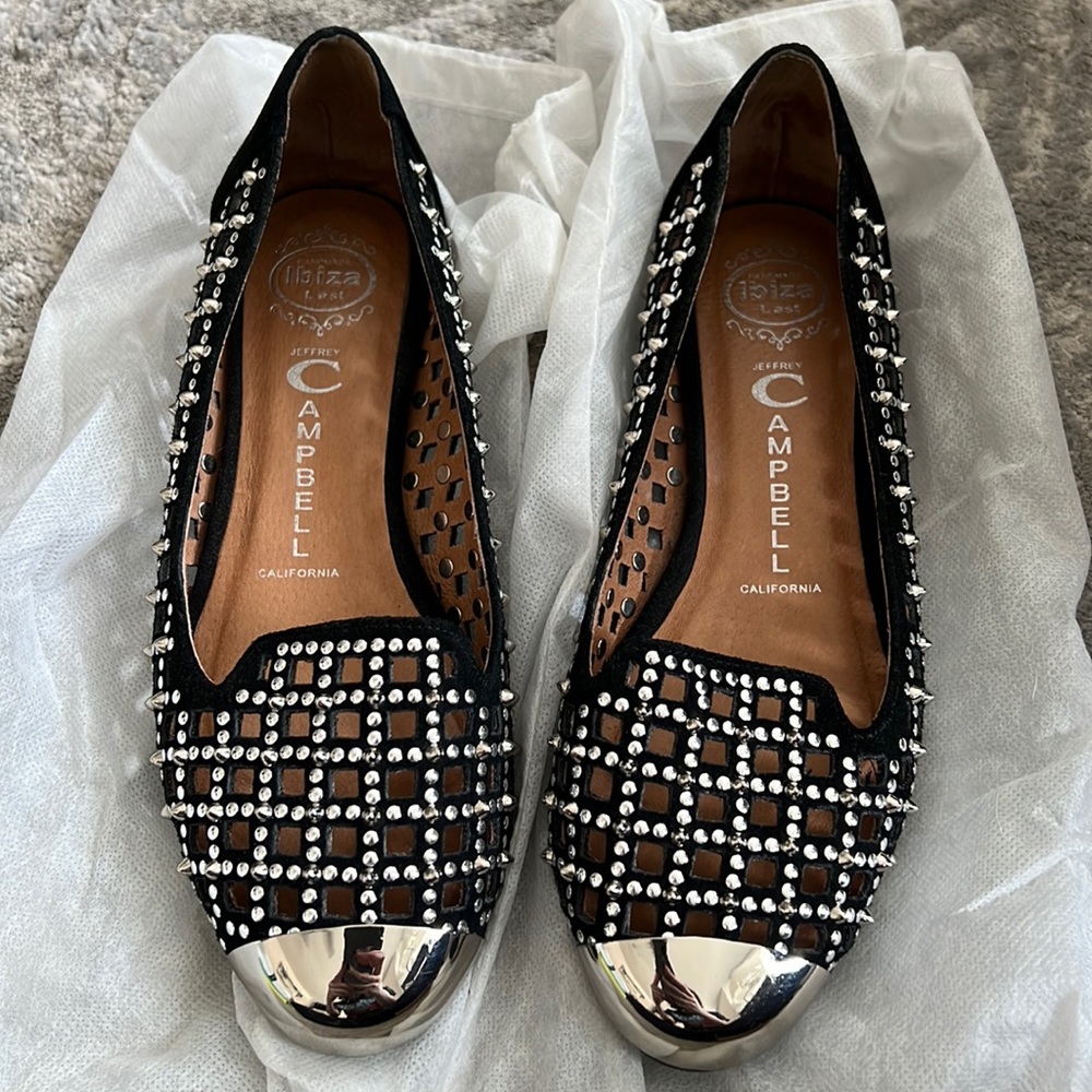Jeffrey Campbell Studded Perforated Suede Loafers/Flats